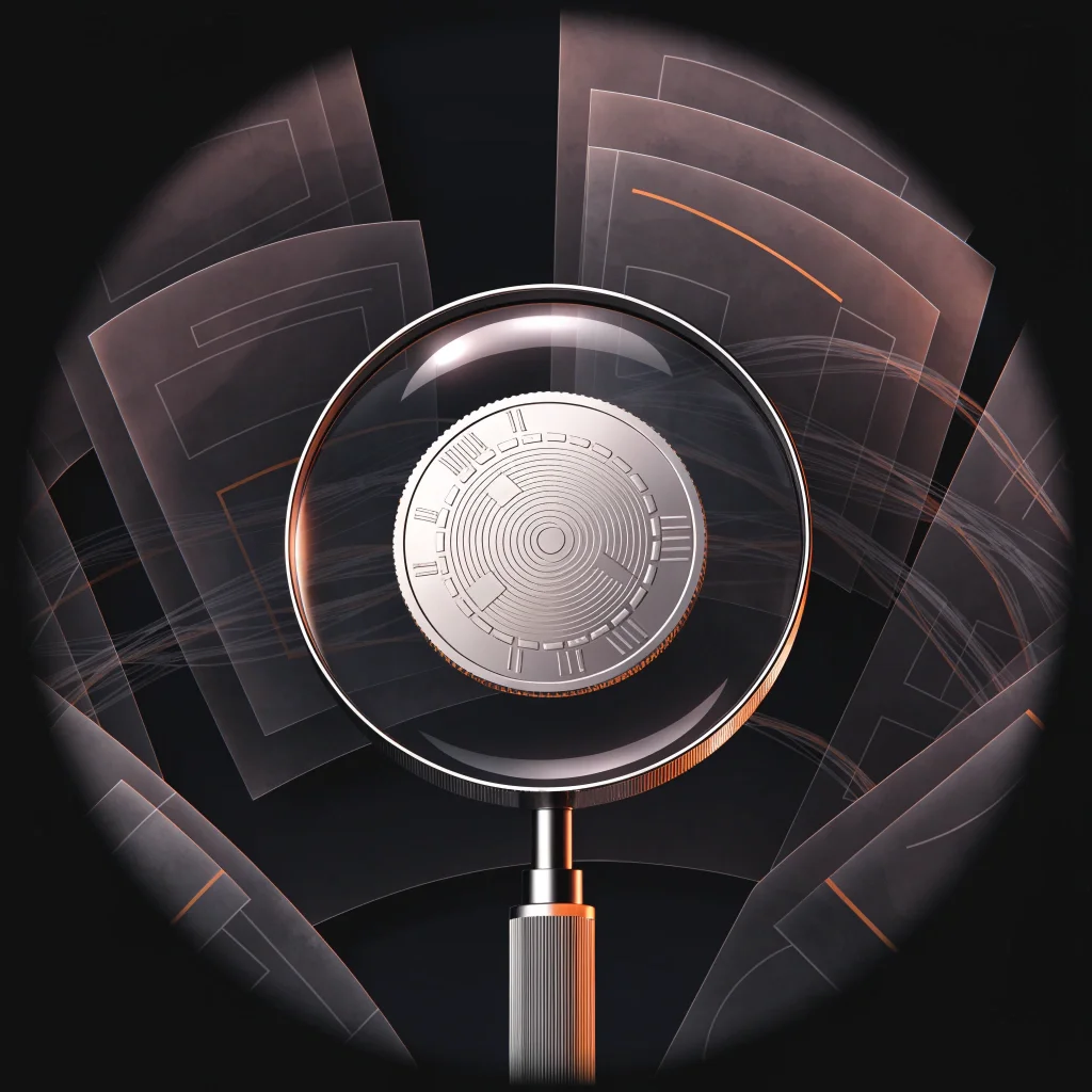 Cryptocurrency coin examined through a magnifying glass for an independent review